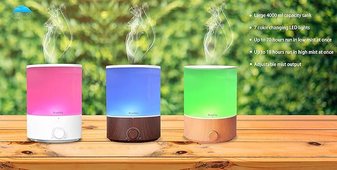 BlueHills Premium Set of Two Large 2500 ML and 4000 ML XL Essential Oil Diffusers Humidifier Combo for Large Room Home with Décor Cover LED Lights Great Gift – Value Pack of Wood Grain.