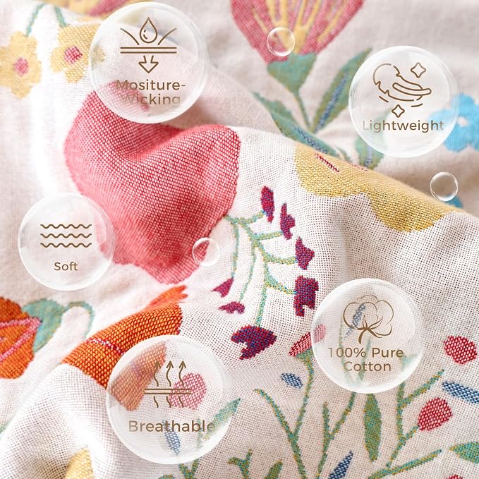 LUTBM Boho Throw Blanket for Couch 50"x60", Cotton Decorative Bed Throws | Reversible Floral Leaves Jacquard, All-Season Lightweight Soft Blankets, For Chair Sofa Bedroom Living Room Decor