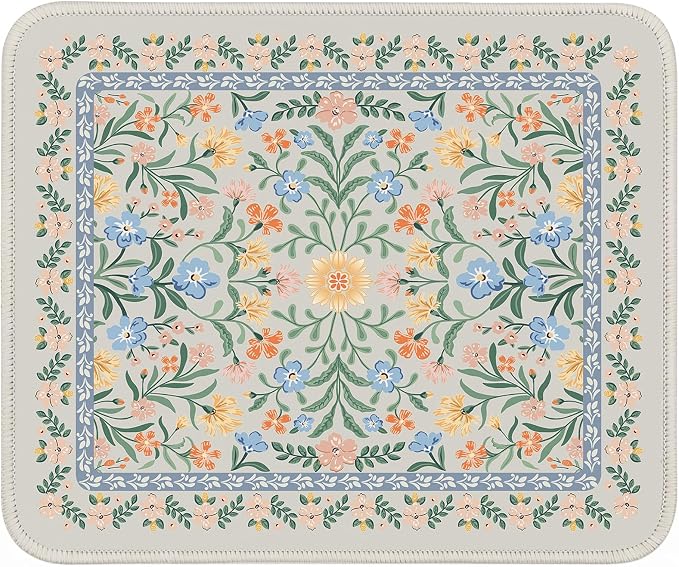 iCasso Aesthetic Small Mouse Pad, 9.5x7.9in,Home Office, Green Floral | Mini Portable Travel Mousepad, Anti-Slip and Comfortable Cloth Mouse Mat with Stitched Edges for Computer, Home
