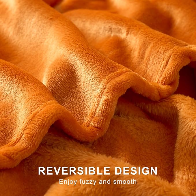 Hansleep Full Orange Fleece Blanket, Soft Flannel Bed Blanket | Fuzzy Cozy Blanket 84x90 Inches, Multi-use for Bed, Sofa, Couch, Travel, Camping, All Season Warm Lightweight Cover