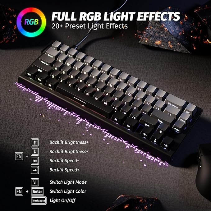 ATTACK SHARK X68 HE RT Mechanical Gaming Keyboard 60% Wired TKL-Moonlight | Adjustable Actuation,Hall Effect Magnetic Switch,8KHz Polling Rate,RGB Backlit,Top Mount,Side Printed Keycap for PC Mac Gamer