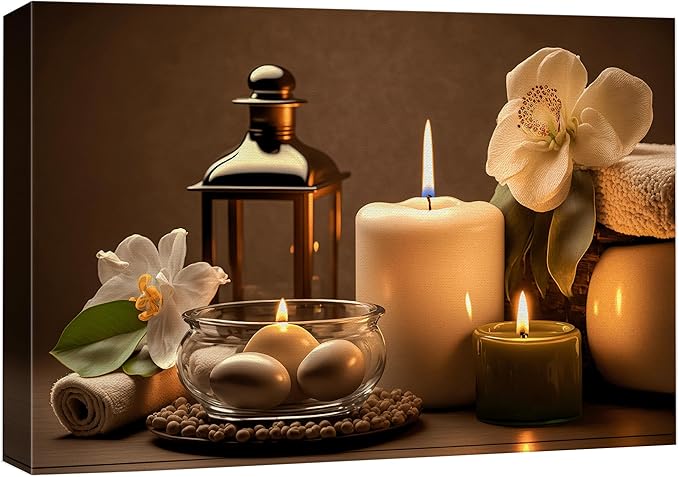 wall26 Canvas Print Wall Art Spa Candle White Amaryllis Flower Nature Wilderness Photography Realism Modern Art Decorative Multicolor Rustic Minimal Relax/Calm/Cozy Colorful for Bedroom - 12"x18"