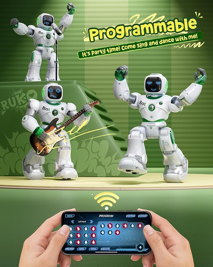 Ruko 1088 Large Remote Control Robot Toys for Kids, Birthday Gift, Green | STEM Programmable Remote Control Robot, Electronics Educational Gifts for Boys & Girls 4 5 6 7 8 9 Year Old