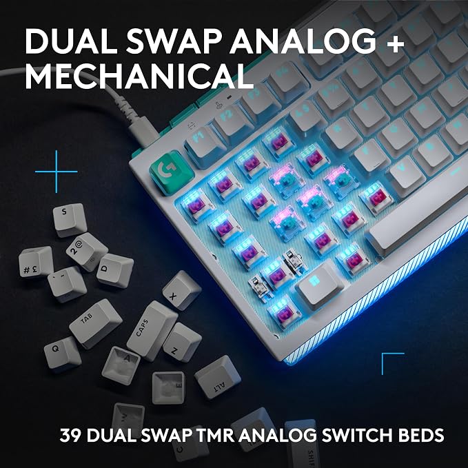 Logitech G512 X 98 TMR + Tactile Switch Mechanical Gaming Keyboard - White | Hot-Swappable 9x TMR Rapid Trigger + Tactile Mechanical Switches, Gasket, PBT Keycaps, <8K, LIGHTSYNC RGB, for PC & Mac