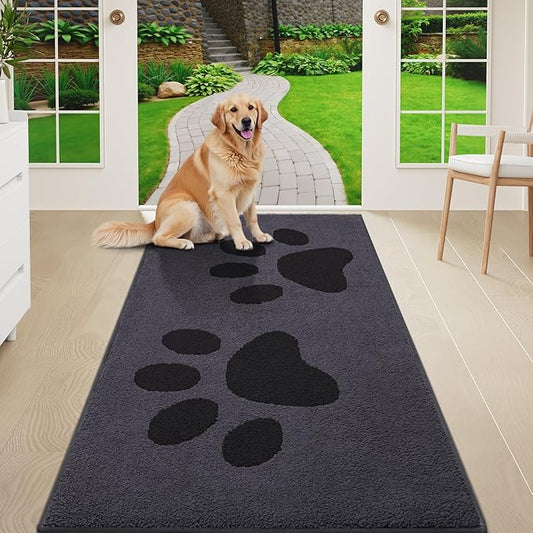Buganda Dog Door Mat for Muddy Paws, Absorbent Dirt Trapper Washable Indoor Doormats, Non Slip Low-Profile Mud Mat for Dogs, Front Entrance Doormat for Inside Floor (59x24 Inches, Black)