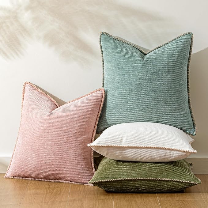 a moment Pack of 2 Decorative Chenille Throw Pillow Covers with Twill Cushion Covers for Sofa Living Room Couch Bed 20x12 Inch,Crafted Border Blush Pink