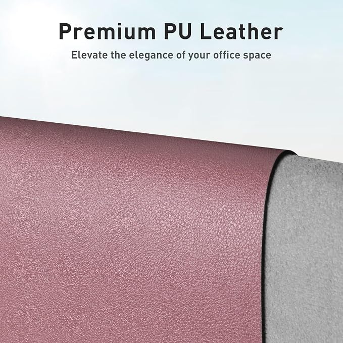 Aothia Faux Leather Desk Mat – Large Mouse Pad, Non-Slip PU Leather Blotter, Waterproof Writing Surface for Office and Home (Dark Pink, 47.2" x 23.6")