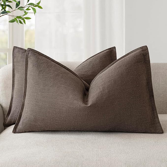 Foindtower Pack of 2, Decorative Linen Solid Throw Pillow Covers Soft Accent Cushion Case Boho Farmhouse Neutral Pillowcase for Couch Sofa Bedroom Living Room Home Decor 20 x 20 Inch Reddish Brown