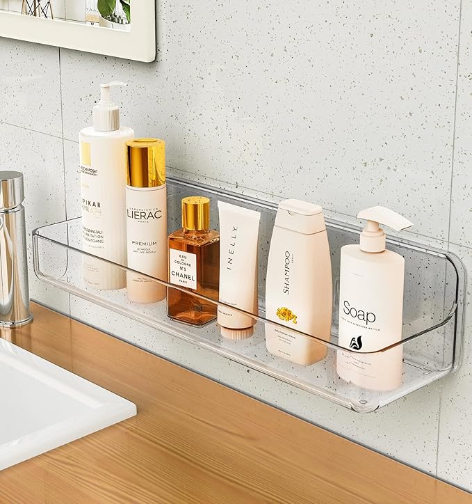 Shower shelves, Adhesive Clear Acrylic Bathroom Shower caddy Organizer, Transparent No Drilling Wall Mount Bathroom Storage