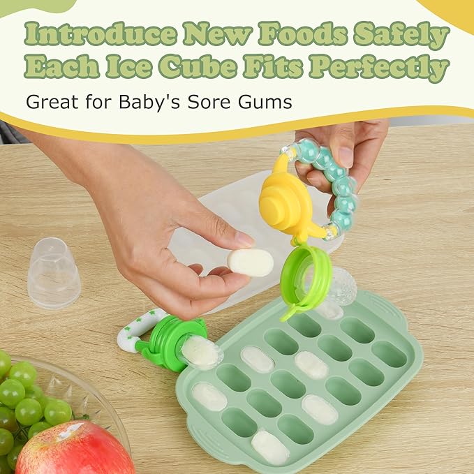 Baby Fruit Feeder & Baby Breastmilk Popsicle Molds-WAJIAYON Silicone Babies Food Freezer Tray Storage Containers, Infant Food Pacifier Feeder and Teether Infant Teething Feeders-Green