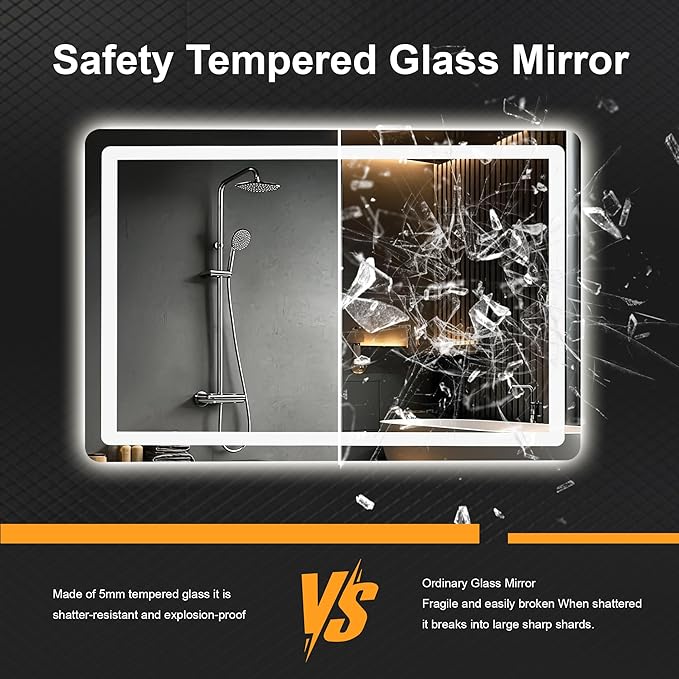 LED Bathroom Vanity Mirror with Light, 30"x20" Led Bathroom Vanity Mirror with Light for Wall, Anti-Fog, Dimmable 3 Colors, Memory Function, Backlit and Front Lit, Plug-in/Hardwired