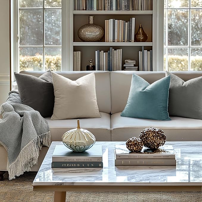 MIULEE Velvet Throw Pillow Covers 12x12 Inch Pack of 2 Cream White | Soft Solid Small Decorative Pillow Covers, Modern Luxury Home Decor, for Couch Chair Sofa Bedroom Livingroom Car