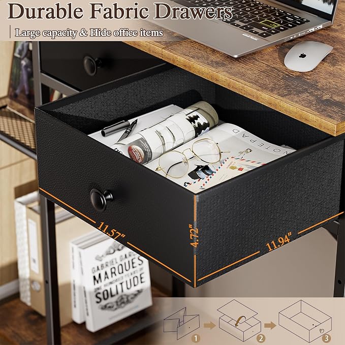 DAOUTIME Small Computer Desk, 36 Inch Writing Desk with Drawers & Storage Shelves, Home Office Writing Desk for Small Spaces, Bedroom, Living Room, Dorm, Rustic Brown