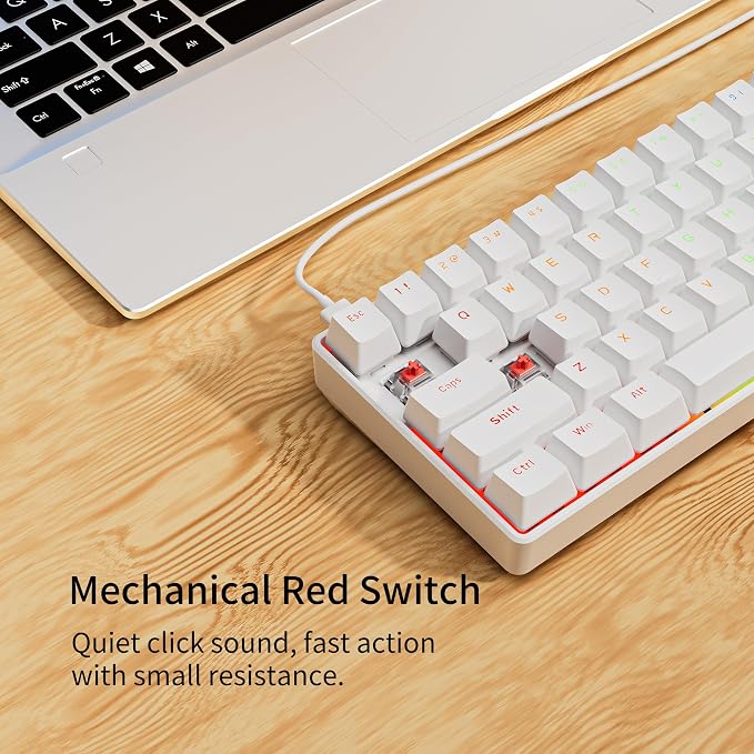 Newmen GM611 Mechanical Keyboard,LEDBacklit Wired Gaming Keyboard RedSwitch | Compact Portable,Mini 61 Keys,LED Backlit,60 Percent Mechanical Keyboard,White Keycaps,Windows Laptop PC,Linear Red Switches