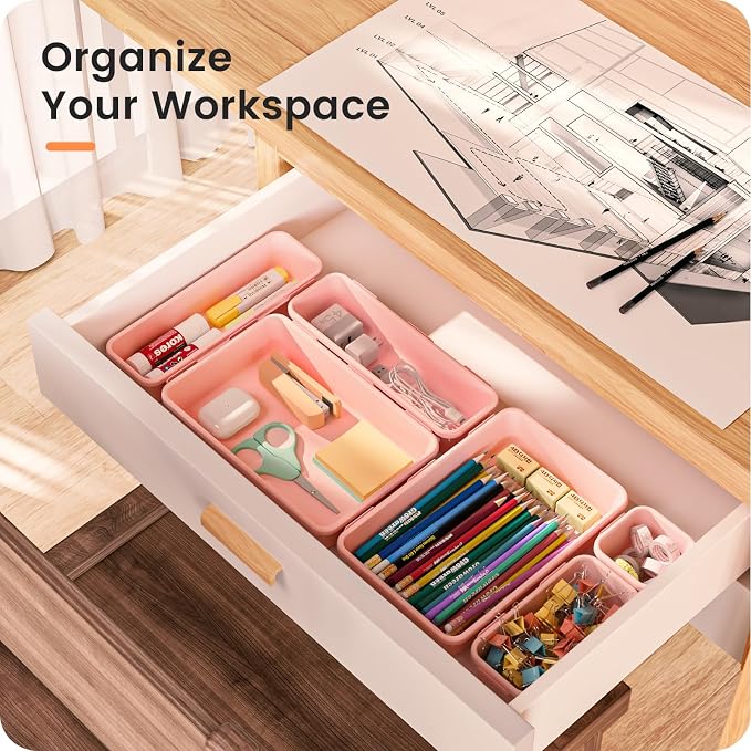 【Military Grade】A-LuGei Drawer Organizer,【】Makeup organizer,【Holds 177 Items】Bathroom Organizers and Storage,Organization and Storage,Desk Drawer Organizer for Vanity【Pink】