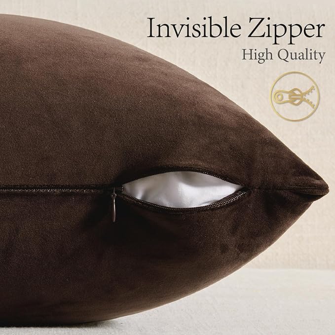 MIULEE 24x24 Inch Pack of 2 Euro Velvet Throw Pillow Covers Chocolate Brown | Soft Solid Decorative Euro Sham, Modern Luxury Home Decor, for King Bed Sofa Couch Bedroom Livingroom
