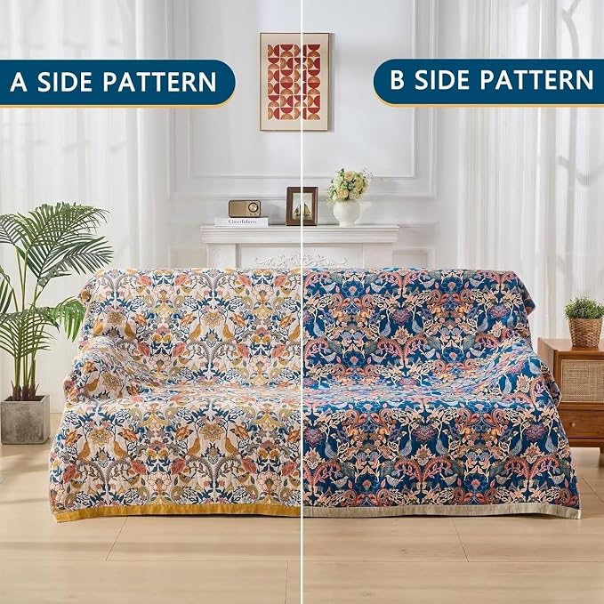 Boho Throw Blanket Farmhouse Decor Throw Blanket Bohemian Blanket for Bed 100% Cotton Muslin Woven Couch Blanket All Seasons Quilt Bedroom (A-Whiite, 80"x90")