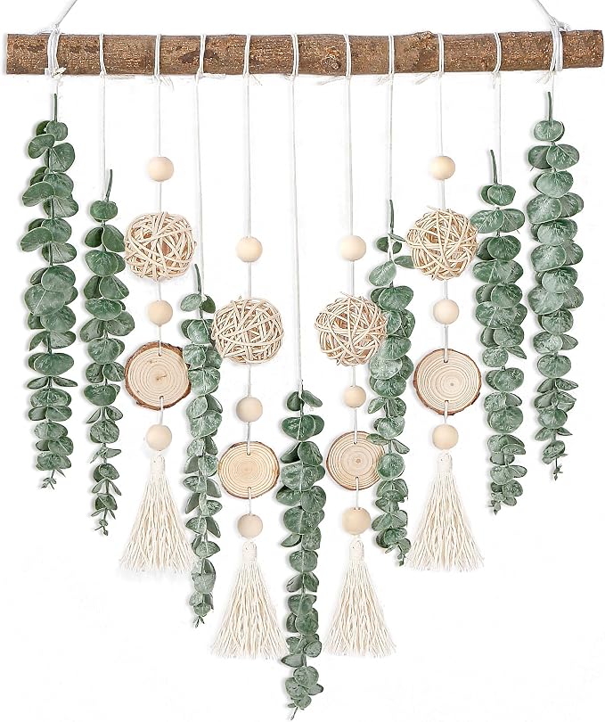 Sggvecsy 21’’ Eucalyptus Wall Hanging Decor Artificial Eucalyptus Plant Fake Greenery Leaves Boho Wall Decor with Wooden Stick for Bathroom Bedroom Kitchen Rustic Farmhouse Home Living Room Decoration