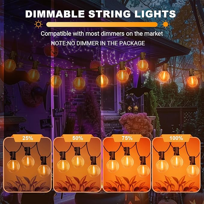 LAMPHOME LED Outdoor String Light, 26Feet Patio Lights with 12+1 Edison Shatterproof Bulbs(1Spare), UL Waterproof Outside Lights connectable Dimmable for Backyard Porch Decor,Orange