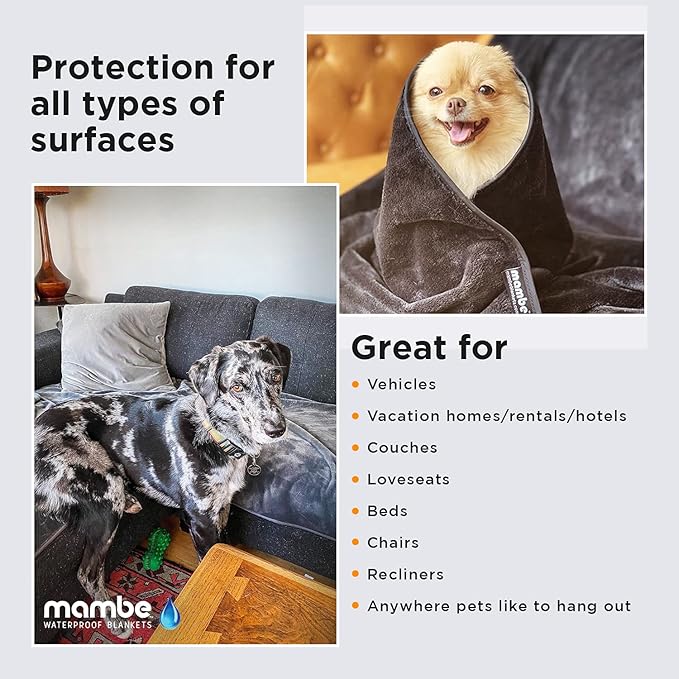 Mambe Non-Slip Pet Blanket Large, Cappuccino - Soft and Silky Waterproof Throw - Machine Washable Fleece - for Protecting Furniture from Stains and Accidents - for Dog and Pet Fur
