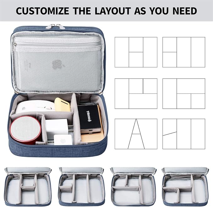 Lanola Travel Cable Organizer Bag, Electronic Accessories Case Portable Double Layer Cable Storage Bag for Cord, Charger, Flash Drive, Phone, SD Card,Personal Items - (Dark Blue)