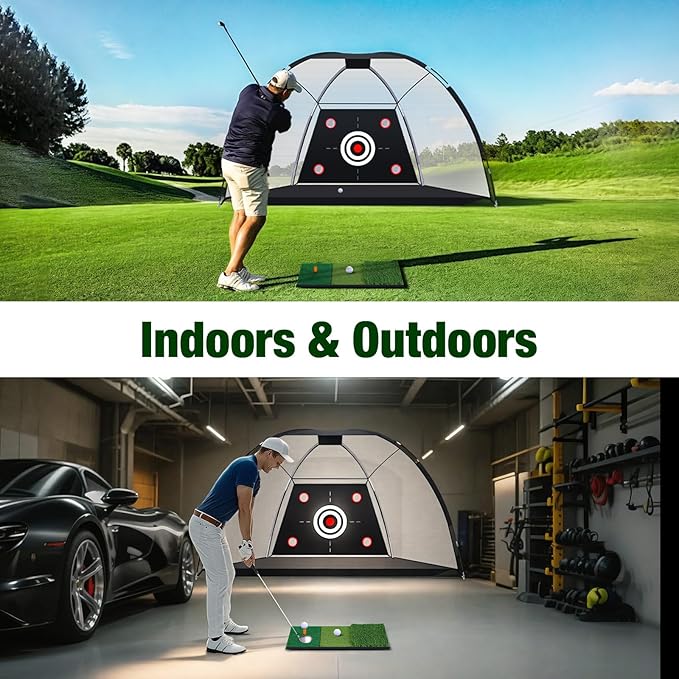 MoKo Golf Net with Practice Mat, 10 x 7 ft Golf Hitting Net for Outdoor Indoor Backyard Driving Chipping Swing Training, All-in-One Multi-Target Practice Nets, Gifts for Men Dad Him and Golfer