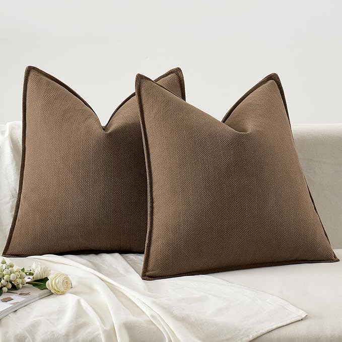 MIULEE Pack of 2 Dark Brwon Decorative Chenille Pillow Covers 20x20 Inch | Soft Couch Throw Pillows,Farmhouse Cushion Covers with Elegant Design for Sofa,Bedroom,Living Room,Spring Home Decor