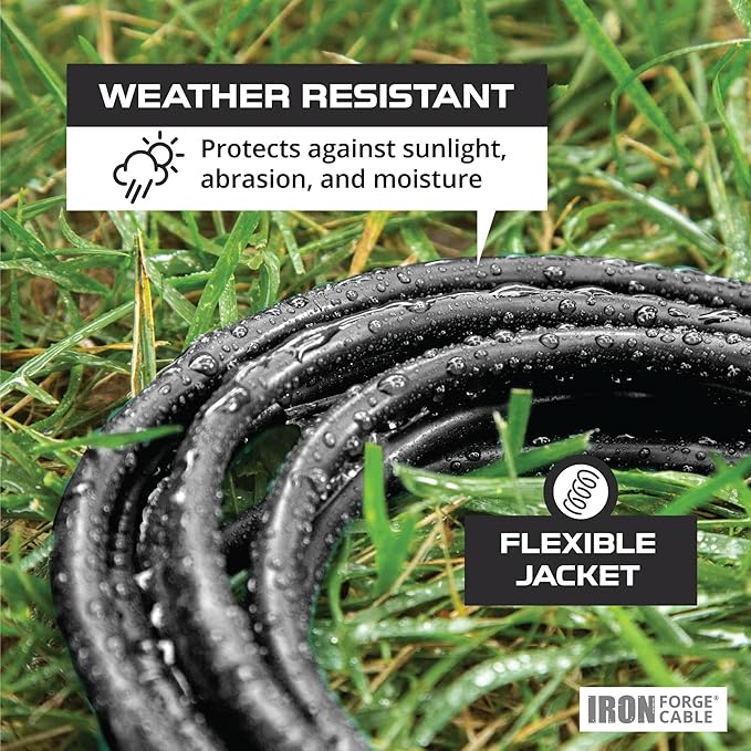 Iron Forge Cable Oil Resistant 12 Gauge Extension Cord 50 ft, 12/3 SJTOW 50 Foot Heavy Duty Extension Cord Outdoor 3 Prong, 15 Amp Power Cable Black Great for Major Appliance, Farms & Ranches