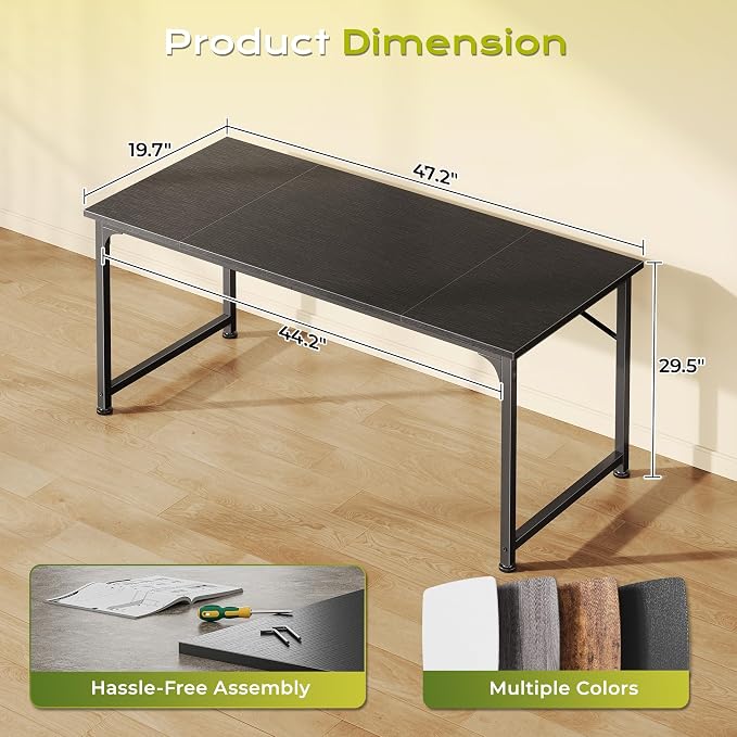 PRAISUN 47 Inch Computer Desk, Home Office Desk with Spacious Desktop, Black