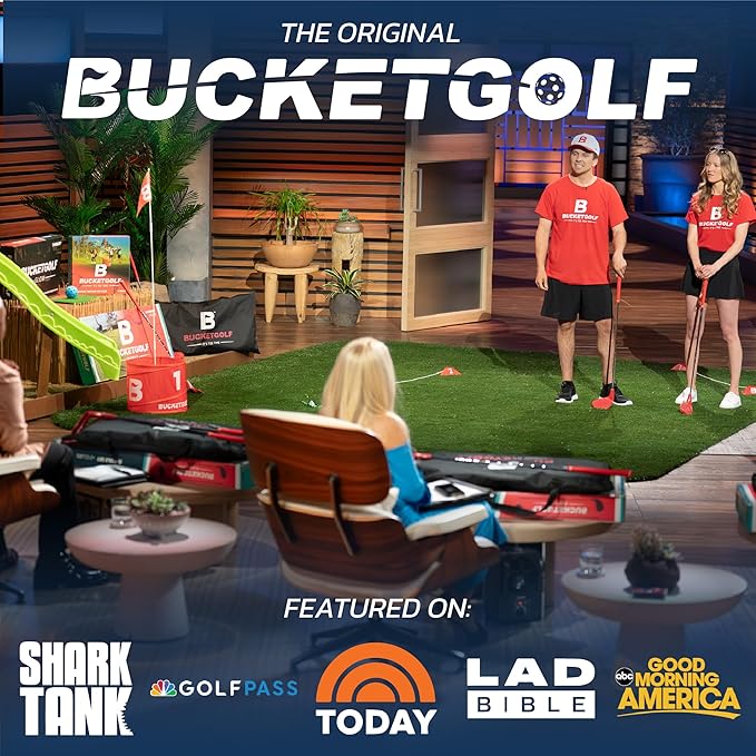 bucketgolf 9 Hole Bundle with Clubs - Outdoor Golf Game for All Ages, Adults, Kids, Family. Play Golf Anywhere, Yards, Beach, Park, Backyard. (4 Clubs (3 RH + 1 LH))