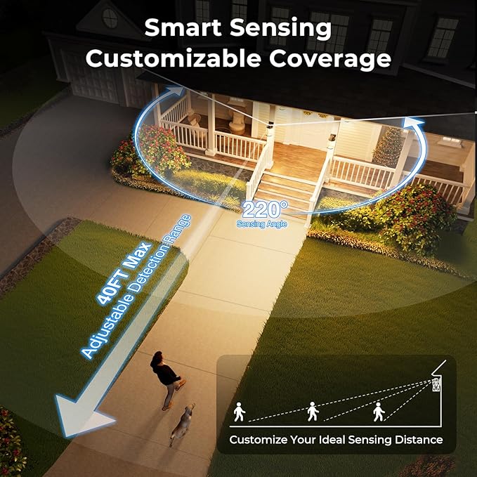 Porch Light with GFCI Outlet, Black Motion Sensor Outdoor Lights 2-Pack, Outside Wall Lights for House, Garage, Doorway, Garden, Aluminum Waterproof and Anti-Rust, Distance and Time Adjustable