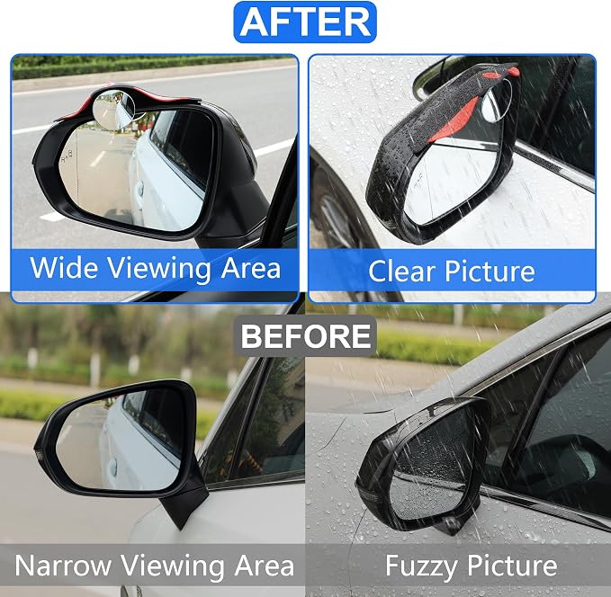 LivTee Car Blind Spot Mirror with Side Mirror Rain Guard 2 Pack, Carbon Fiber 2-in-1 Rear View Rain Mirror Covers, 360 Drgree Adjustable Convex Mirror, Automotive Exterior Accessories