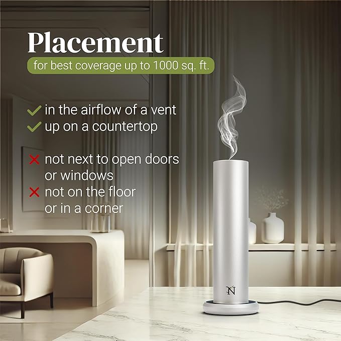 Dynamo Hotel Scent Diffuser – Cold-Air Essential Oil Diffuser for Home & Large Rooms up to 1000 sq ft, App & Manual Control, Hypoallergenic, Includes White Tea Fragrance Sample – Silver