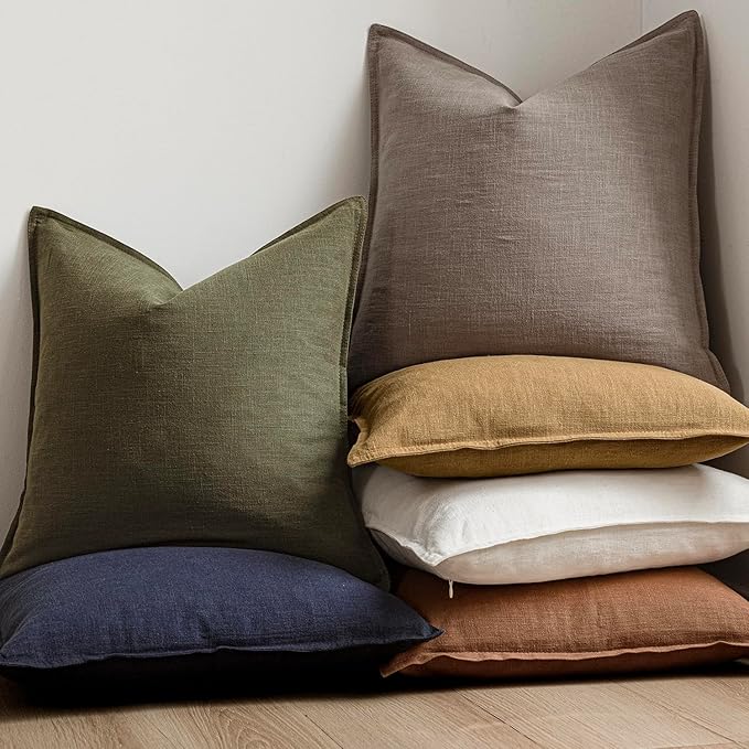 Foindtower Set of 2, Decorative Linen Solid Throw Pillow Covers Soft Accent Euro Cushion Case Farmhouse Neutral Pillowcase for Chair Couch Sofa Bedroom Living Room Home Decor 22 x 22 Inch Brown Tan