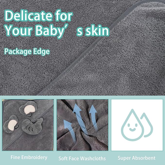 Baby Hooded Towel,31 * 31 in Toddler Bath Towels and Washcloths Set for Newborn Babies,Toallas de Baño para Bebe,Organic Infant Kids Boy Essentials 1-3