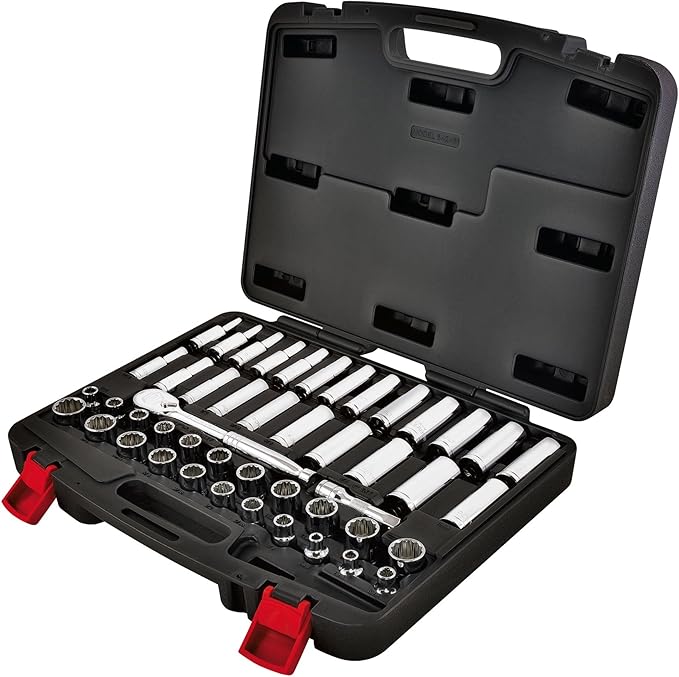 Powerbuilt 47 Piece Mechanics Tool Set, 3/8-inch Drive, SAE and Metric Socket Set, Standard, 72 Tooth Seal-Head Ratchet, Automotive Tools, Storage Case - 642451