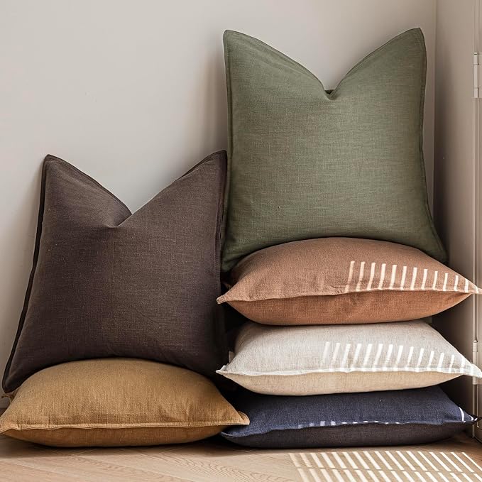 Foindtower Pack of 2, Decorative Linen Solid Throw Pillow Covers Soft Accent Cushion Case Boho Farmhouse Neutral Pillowcase for Couch Sofa Bedroom Living Room Home Decor 18 x 18 Inch Reddish Brown