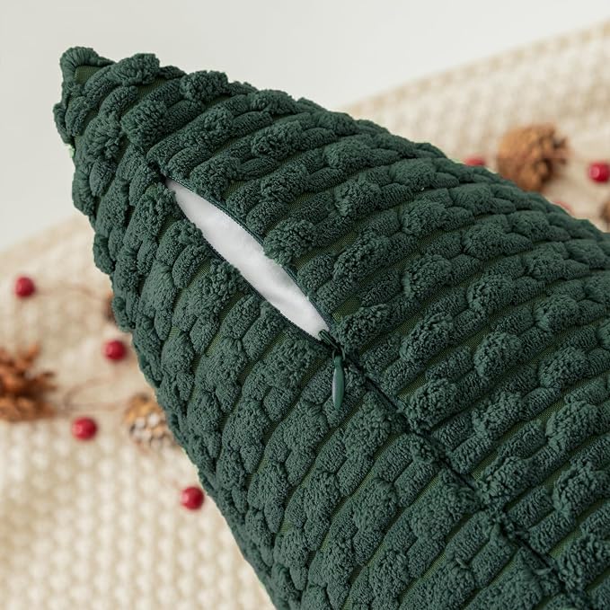 Kevin Textile Soft Corduroy 12"x24" Lumbar Pillow Cover 1 Pack, Army Green | Boho Stripe Plush Corduroy Decorative Oblong Cushion Cover Modern Farmhouse Home Decor for Sofa Couch Bed Chair