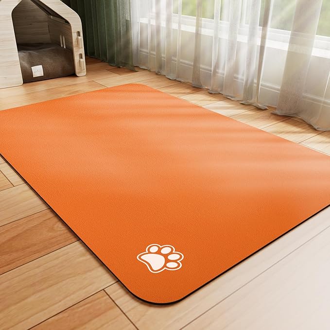 Dog Food Mat - Absorbent Cat Mat for Food and Water, No Stains Pet Feeding Bowl Mat, Easy to Clean Pet Placemats, Quick Dry Dog Water Dispenser Mat for Messy Drinkers | Paw Orange 12"x 19"