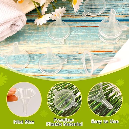 60 Pcs Mini Clear Plastic Funnel, Little Small Funnel Set Kit for Lab Bottles Essential Oils Perfumes Powder Spices Sand Art Capsule Kitchen