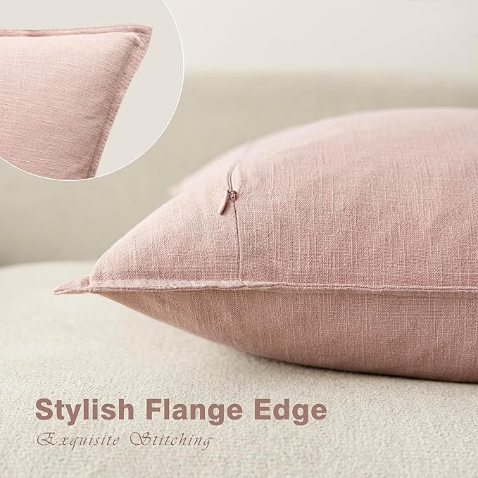 Foindtower Pack of 2, Decorative Linen Solid Throw Pillow Covers Soft Accent Lumbar Cushion Case Boho Farmhouse Pillowcase for Chair Couch Sofa Bedroom Living Room Home Decor 12 x 20 Inch Light Pink