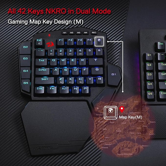 Redragon K585 PRO Wireless One-Handed RGB Gaming Keypad, 42-Key Layout | 0-Delay 2.4GHz Connection, On Board Macro Keys Keyboard, USB Pass-Through Port, Hot-Swap Socket, Detachable Wrist Rest
