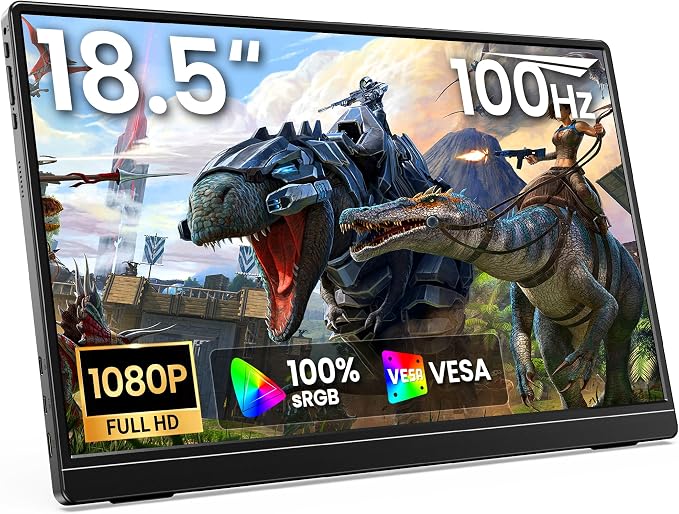 MNN 18.5" 100Hz FHD IPS USB-C HDMI Portable Gaming Monitor | 18.5" FHD IPS 100Hz, built-in stand & dual speakers, USB-C/HDMI, for PC/Phone/PS5/Xbox/Switch, travel gaming.