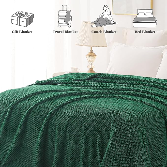 Whale Flotilla Soft Fleece Twin Size Bed Blanket, Emerald Green | 60x80 Inch, Suitable for Bed, Fluffy Fuzzy Jacquard Blankets for All Season, Lightweight and Cozy