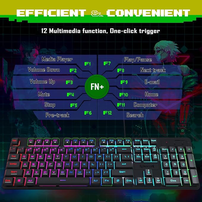 Redragon Updated S107 Gaming Keyboard and Mouse, RGB Gaming Keyboard and 10000 DPI Mouse Combo with 25-Key Anti-Ghosting, 1K Hz Programmable Mice with Software, Plug & Play to PC, Laptop [Upgrade]