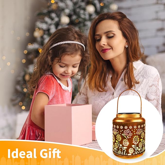 Brizled Butterfly Solar Lantern Lights with Colorful Projection, Christmas Birthday Gifts for Women Mom Grandma, Multicolor Hanging Lights Outdoor Waterproof, Solar Lantern Lights for Garden Patio