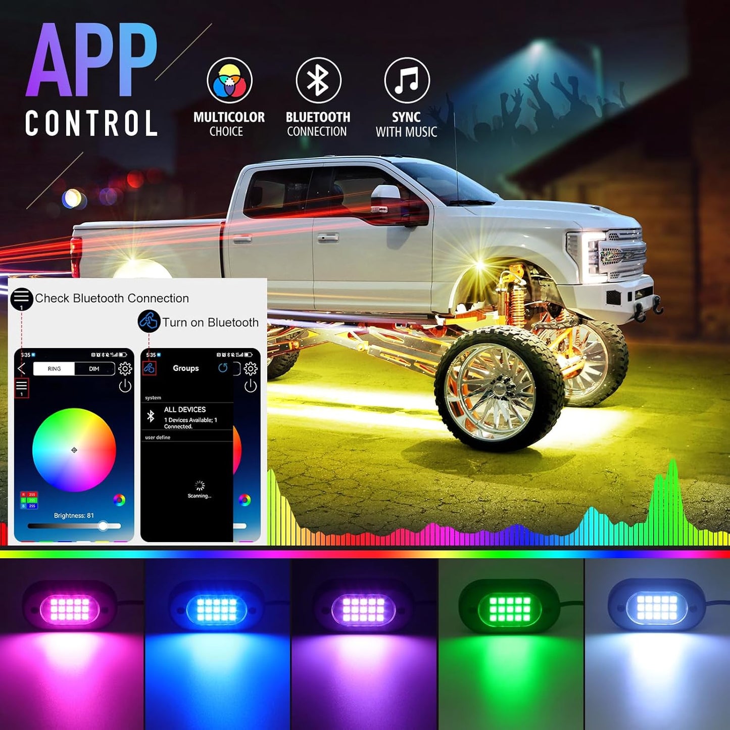 Honalia LED Rock Lights for Trucks 10 Pods, RGB Rock Lights Kits for UTV with Music Mode for ATV UTV RZR