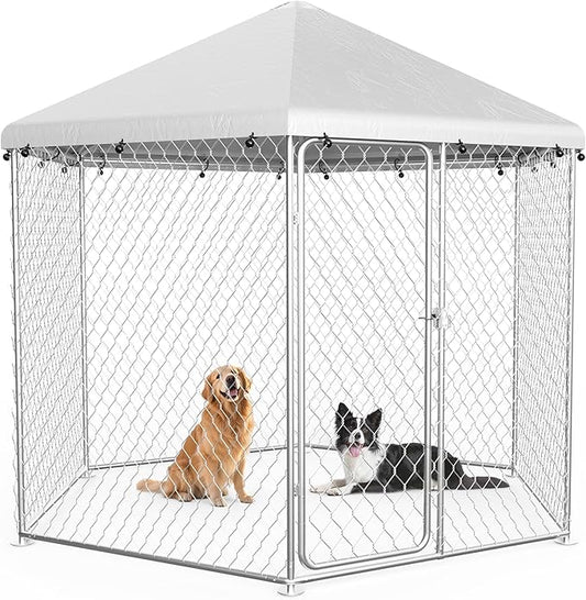 6.8x6.8 FT Large Outdoor Dog Kennel Outside with Heavy-Duty Steel Frame, Waterproof UV-Resistant Cover, Secure Lock, and Hexagonal Wire Fence