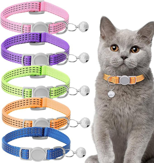 5 Pcs Breakaway Cat Collars, Reflective Cat Collar Small Cats Collar with Bells Adjustable Kitten Collars Pet Supplies 7.9" - 13" Inches 5 Bright Colors Reflective for Kitten Small Pets