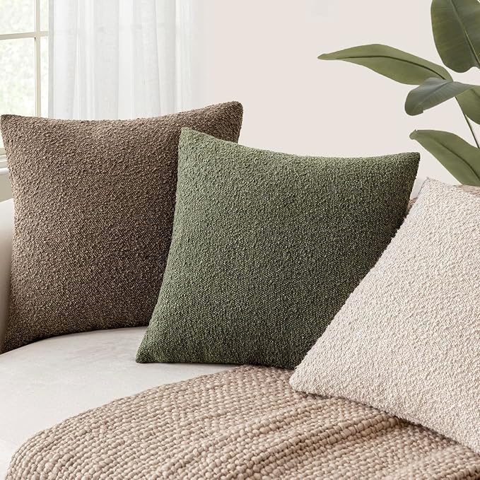 Foindtower Set of 2, Decorative Textured Boucle Throw Pillow Covers Accent Solid Pillow Cases Soft Cozy Couch Cushion Case for Chair Sofa Bedroom Living Room Home Decor 26x26 Inch Light Brown